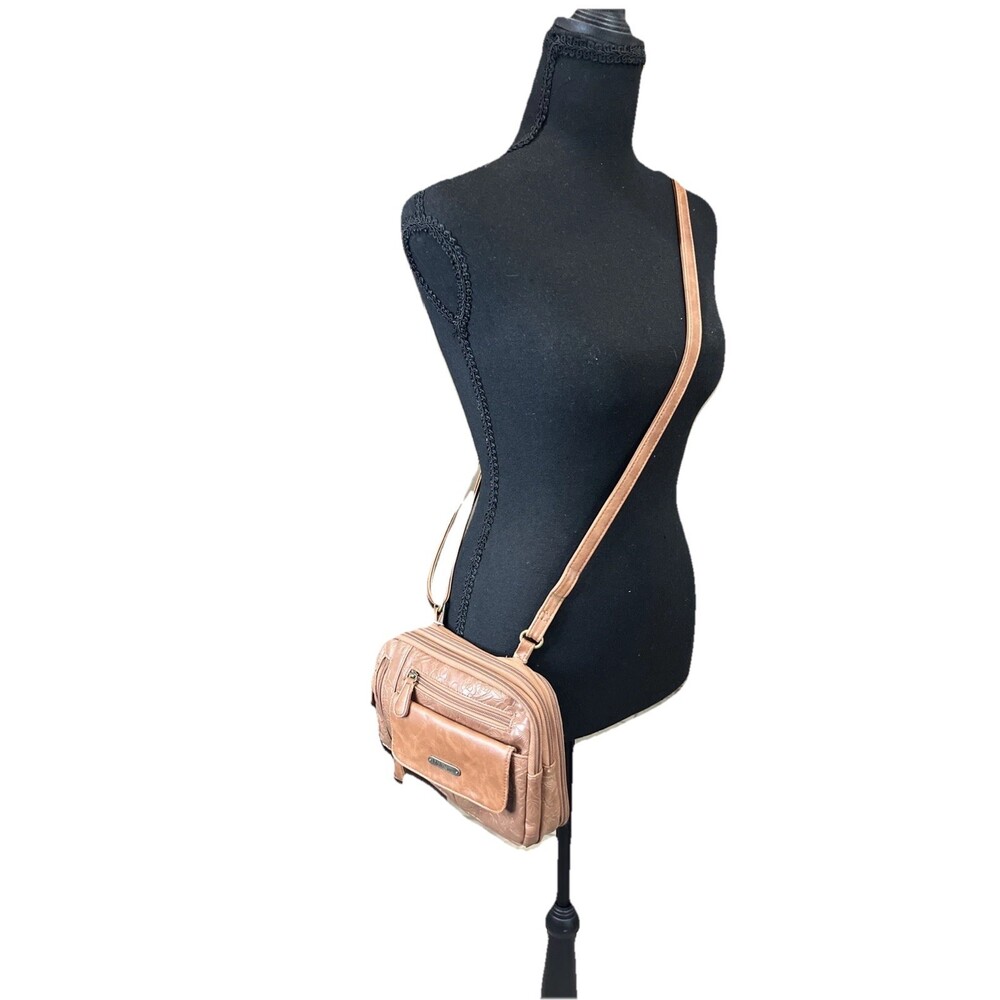 MultiSac Women’s Brown Floral Zippy Triple Compartment Crossbody Bag Travel